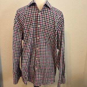 Men’s Tattersall Gingham‎ Plaid Striped Long Sleeved Shirt Size 17-34/35